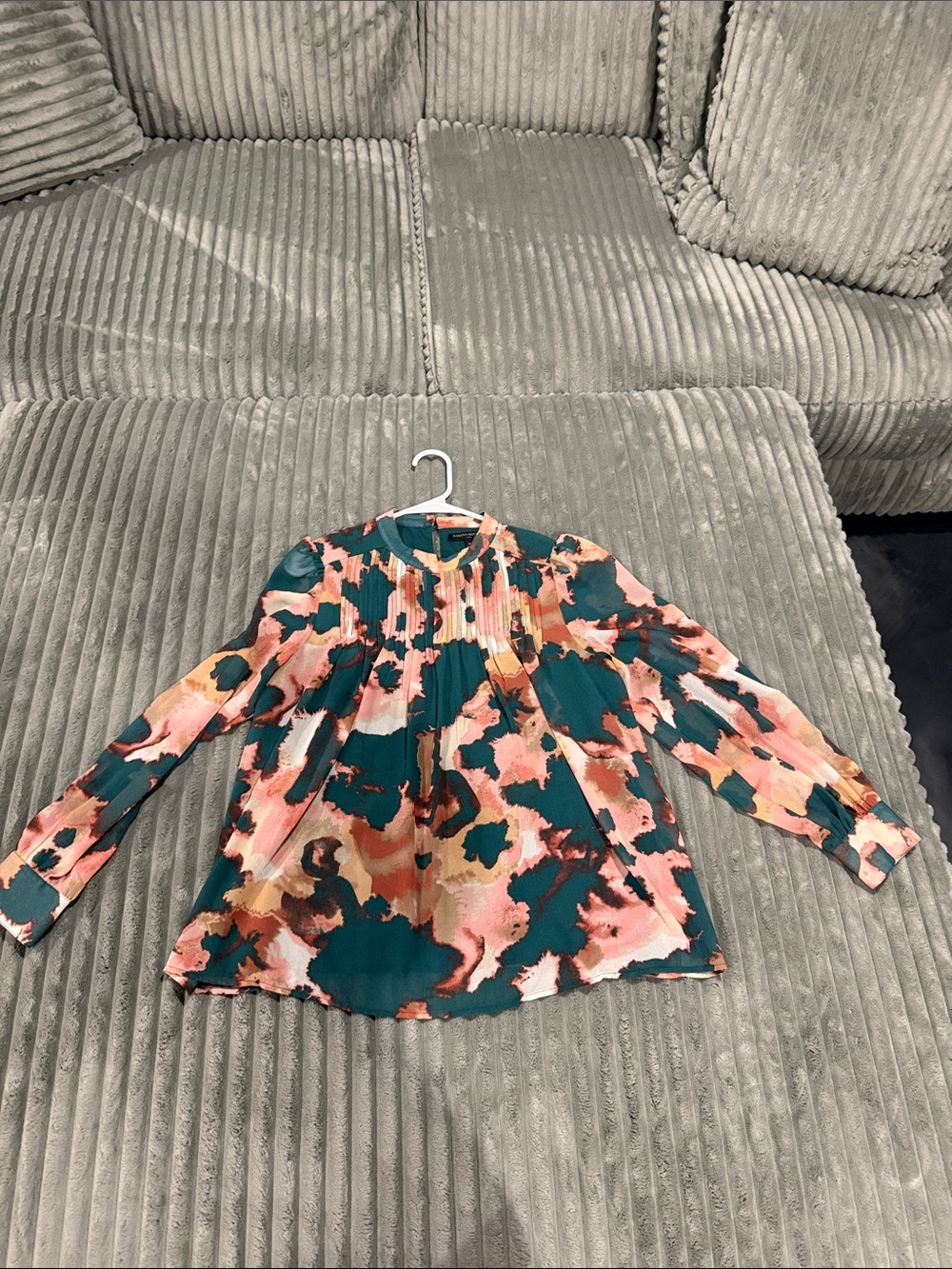 Banana Republic Abstract Floral Pintuck Blouse - Teal & Pink